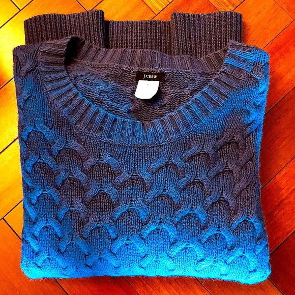 J.Crew Classic Blue Cable-Knit Crewneck Sweater - Picture 10 of 12